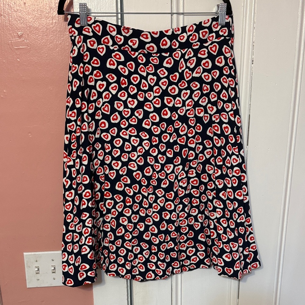 J. Crew Black A-Line Skirt with Red & White Heart Print